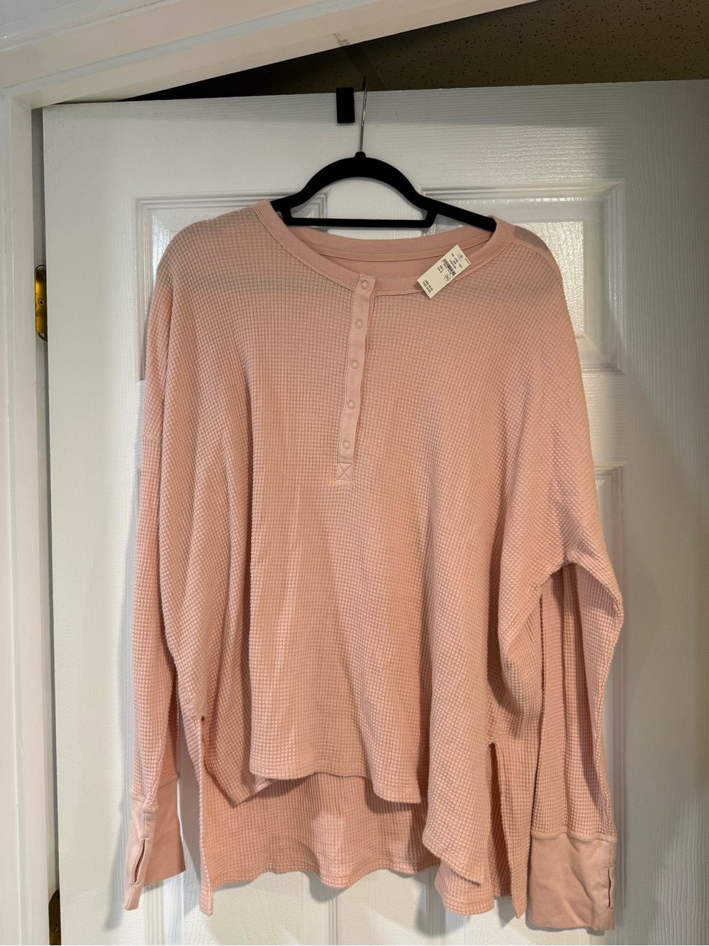 Aerie Light Pink Waffle Knit Henley Top